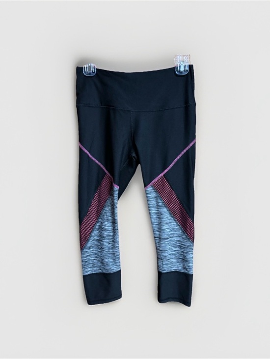 RBX Pants - RBX Black Capri Leggings with Pink Trim and Gray Panels